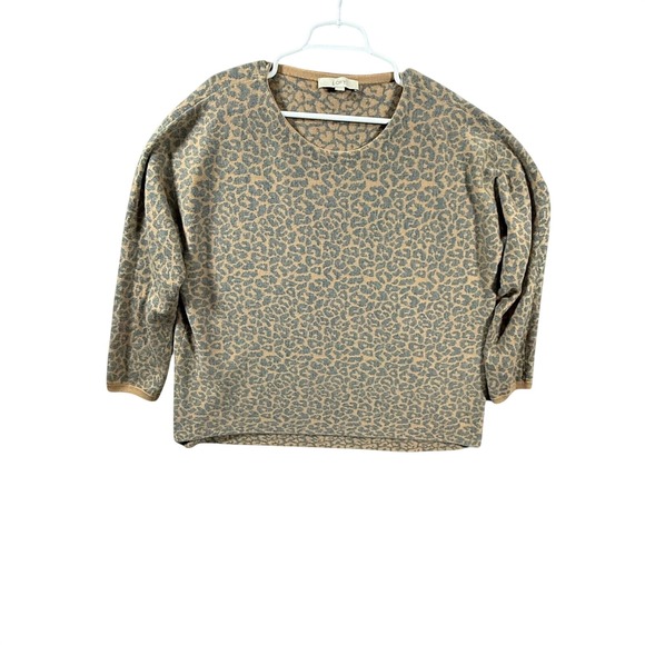 LOFT Sweaters - Ann Taylor LOFT Womens XXL Leopard Animal Print Tan Gray Knit Pullover Sweater
